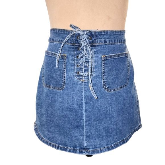 Chelsea & Violet Dresses & Skirts - C & V Chelsea & Violet Med Wash Lace Up Denim A-Line Mini Skirt Size M